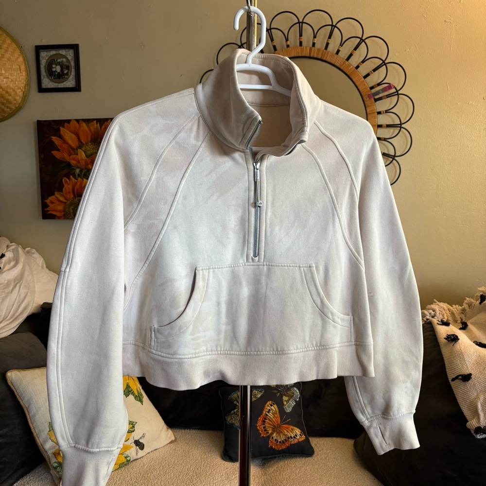 Lululemon Scuba Oversized Funnel-Neck Half Zip Muted Tie Dye Cream Tan Size M//L